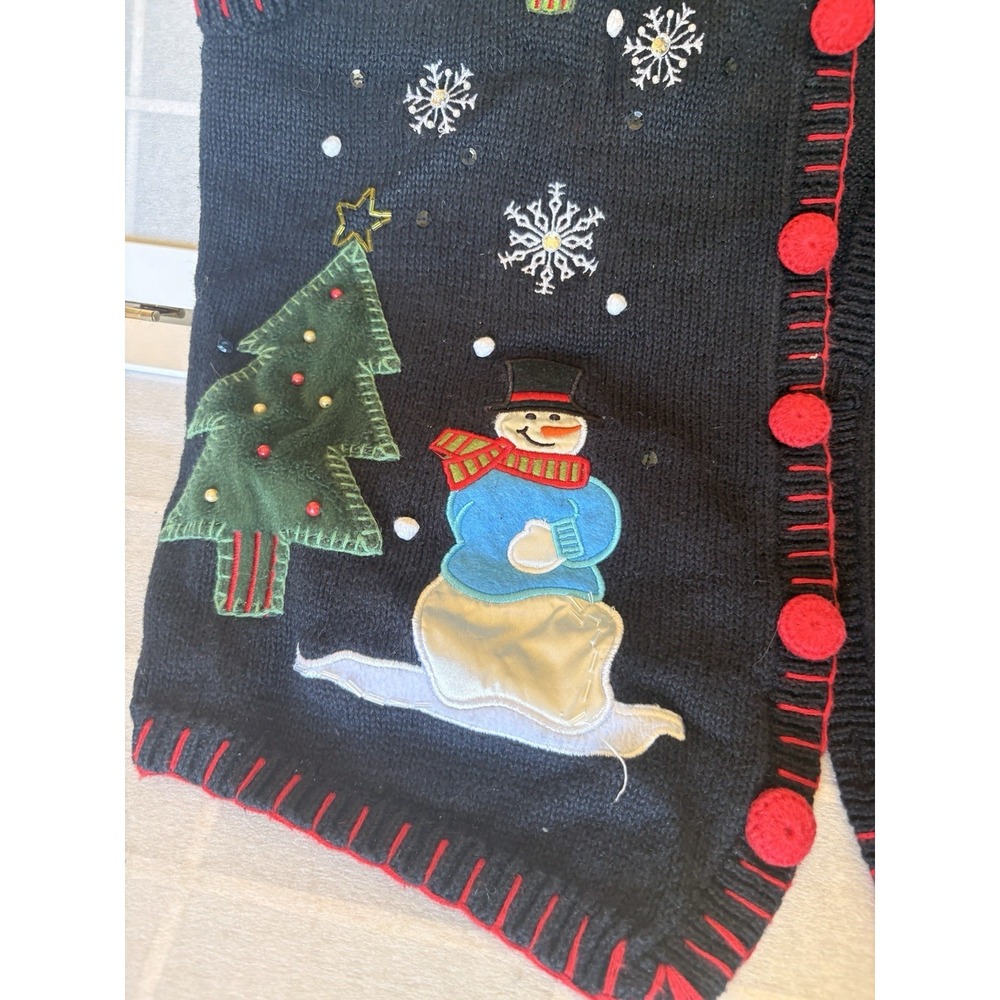 Vintage Holiday Editions Christmas Snowman Sweater Vest Women's Black Size Xl - Picture 2 of 7